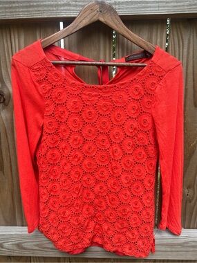 The Limited burnt orange Crochet-Front Long Sleeve Top size medium